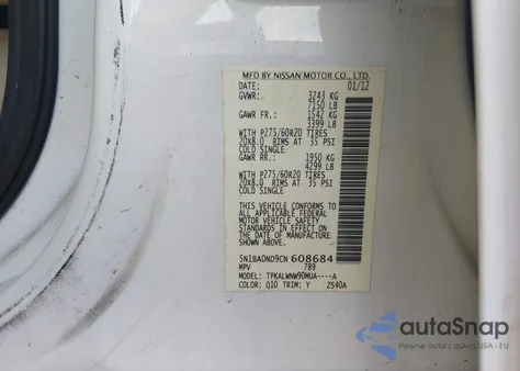 2012 Nissan Armada Platinum z USA, uszkodzony, nr VIN 5N1BA0ND9CN608684